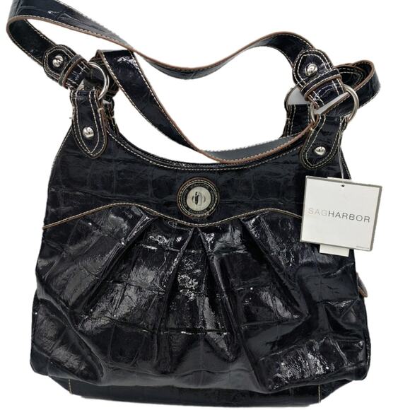 NWT Sag Harbor Black Crocodile Roxy Tote - Picture 1 of 8